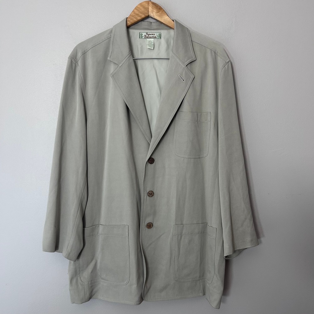 Tommy Bahama Blazer Mens L Gray 100% Silk Sport Coat 3 Button Casual Jacket